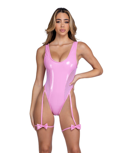 Devious Darling Vinyl & Fishnet Panel Romper