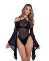 Goddess Sheer Mesh Romper with Bell Sleeves