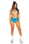 Aqua Pop Blue Iridescent High-Waisted Shorts