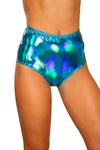 Aqua Pop Blue Iridescent High-Waisted Shorts