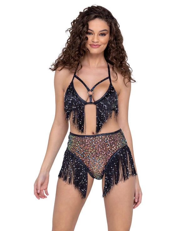 Wild West Sequin Fishnet High Waisted Shorts