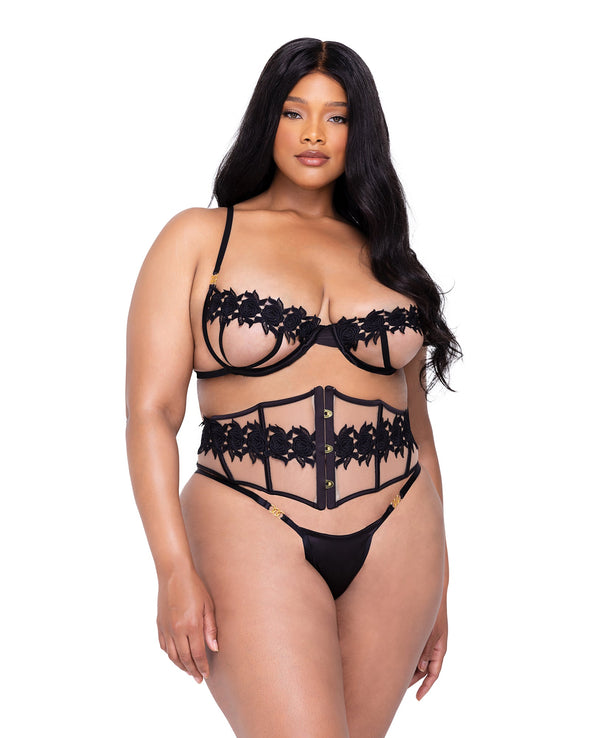 Black Roses 3-Piece Waspie Short Set